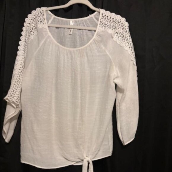 Per Seption Concept Women's White Lace Accent 3/4 Casual Sleeve Blouse Size L - Picture 6 of 9